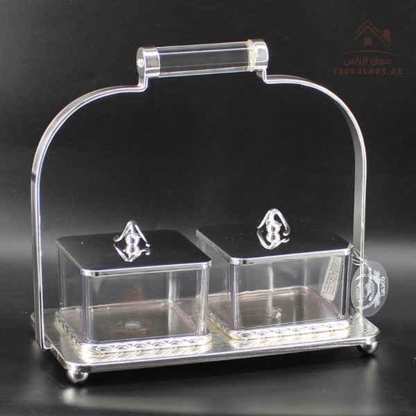 Luxury 2 - Section Serving Box with Handle | Elegant Storage Jars| Ideal for majlis, weddings, Ramadan, and festive gatherings - Souk Al Ras