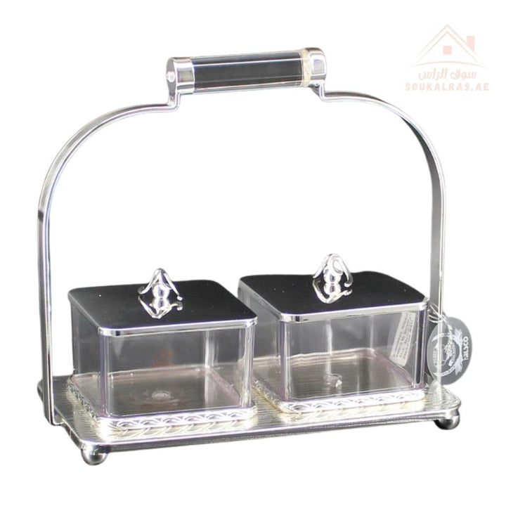 Luxury 2 - Section Serving Box with Handle | Elegant Storage Jars| Ideal for majlis, weddings, Ramadan, and festive gatherings - Souk Al Ras
