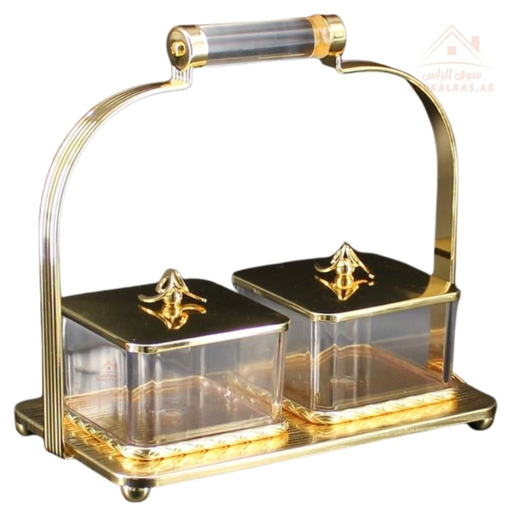 Luxury 2 - Section Serving Box with Handle | Elegant Storage Jars| Ideal for majlis, weddings, Ramadan, and festive gatherings - Souk Al Ras