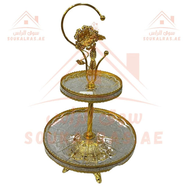 Luxury 2 - Tier Gold - Plated Serving Tray | Elegant Decorative Dessert & Snack Stand. - Souk Al Ras