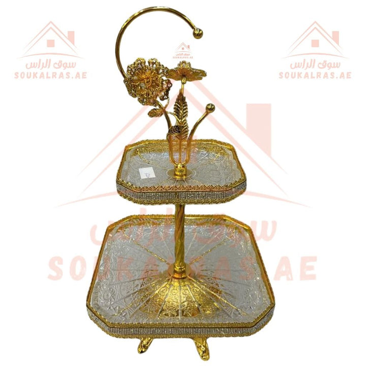 Luxury 2 - Tier Gold - Plated Serving Tray | Elegant Decorative Dessert & Snack Stand. - Souk Al Ras