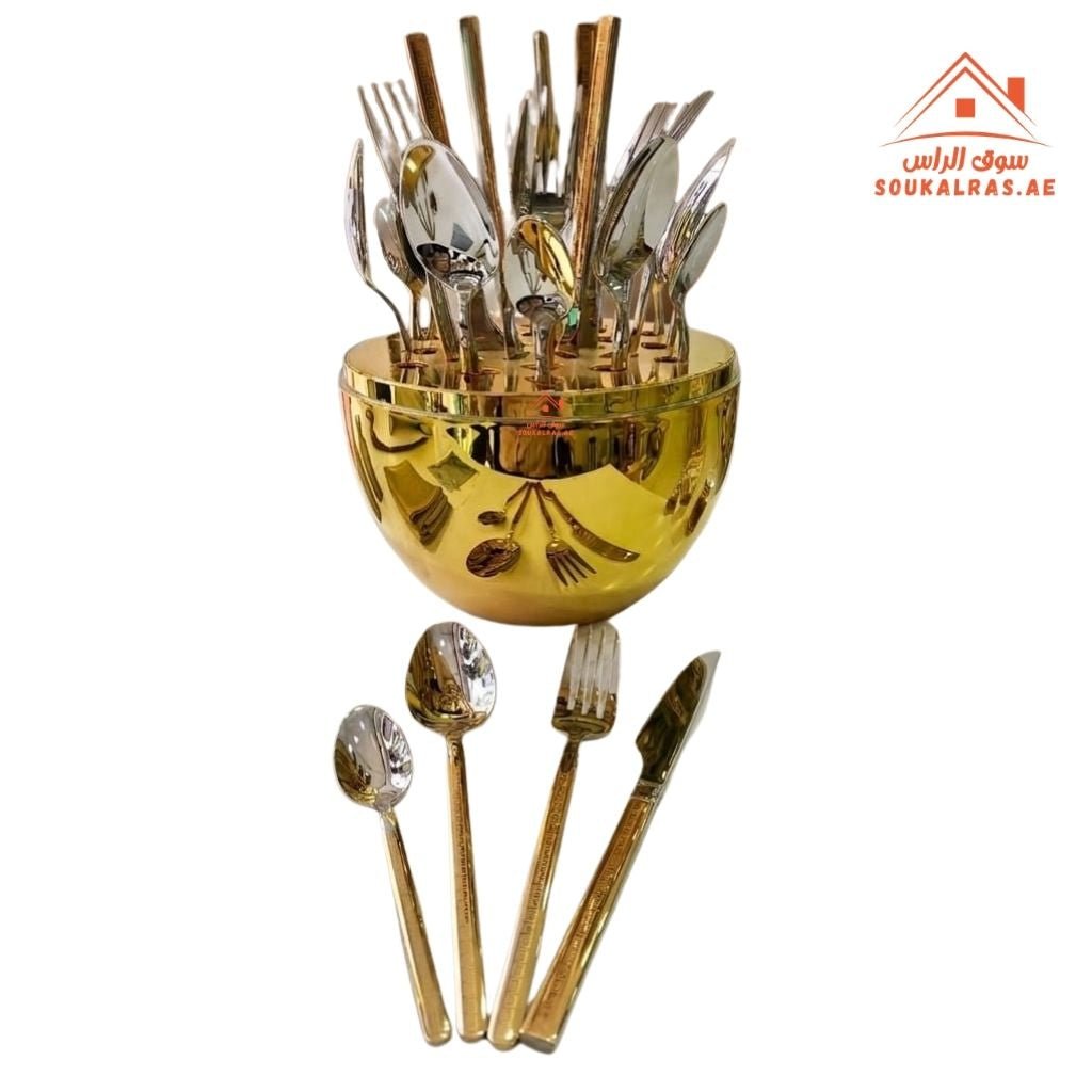 Luxury 24-Piece Stainless Steel Cutlery Set in Gold Color with Elegant ...