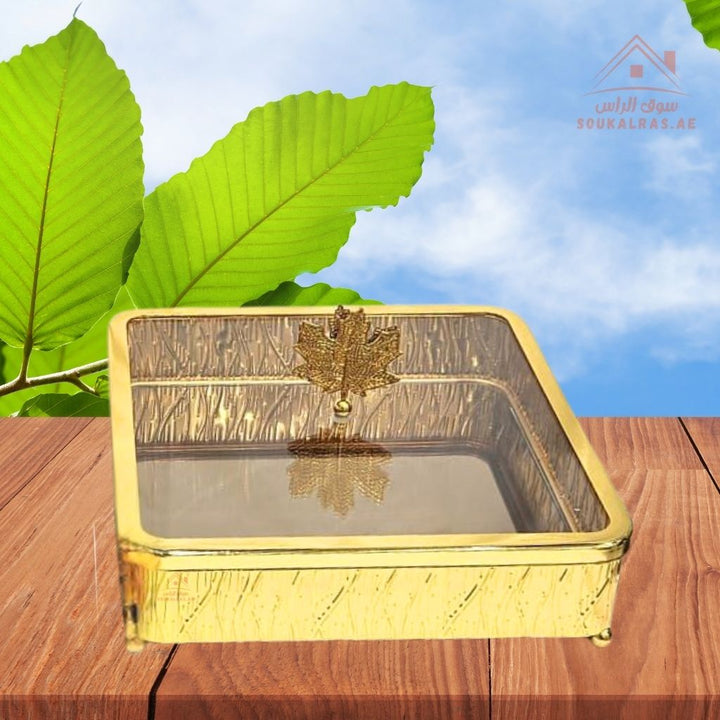 Luxury 3 - Piece Golden Serving Dish Set with Glass Lid | 15cm, 20cm, 25cm | Decorative Storage Containers for Desserts, Snacks, Dry Fruits - Souk Al Ras