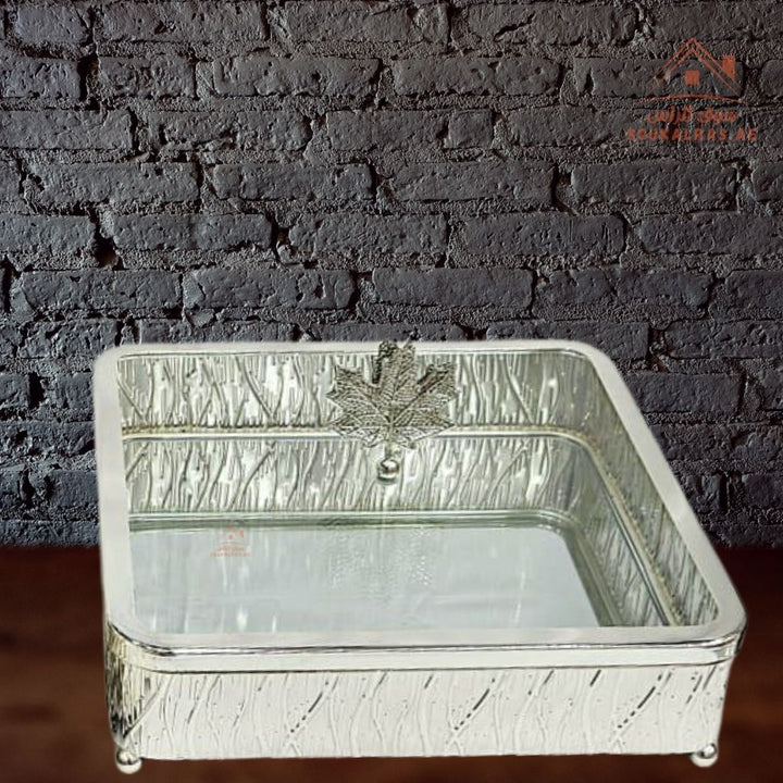 Luxury 3 - Piece Silver Serving Dish Set with Glass Lid | 15cm, 20cm, 25cm | Decorative Storage Containers for Desserts, Snacks, Dry Fruits - Souk Al Ras