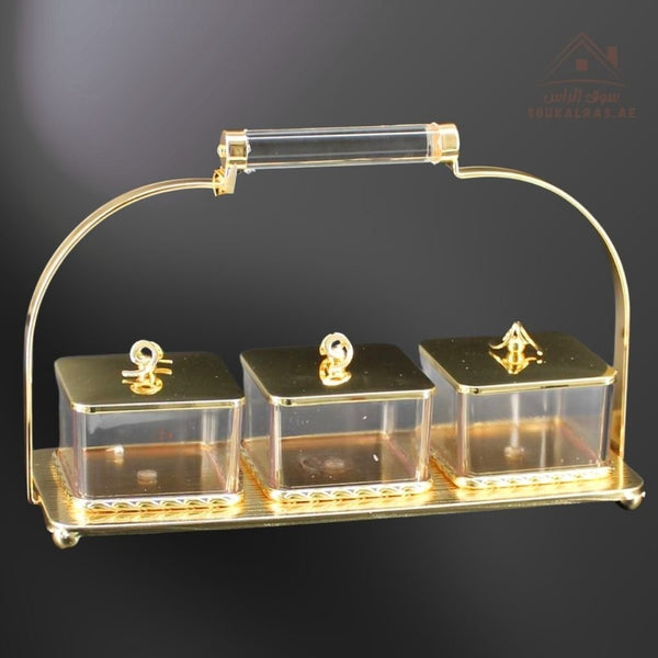 Luxury 3 - Section Serving Box with Handle | Elegant Storage Jars| Ideal for majlis, weddings, Ramadan, and festive gatherings - Souk Al Ras
