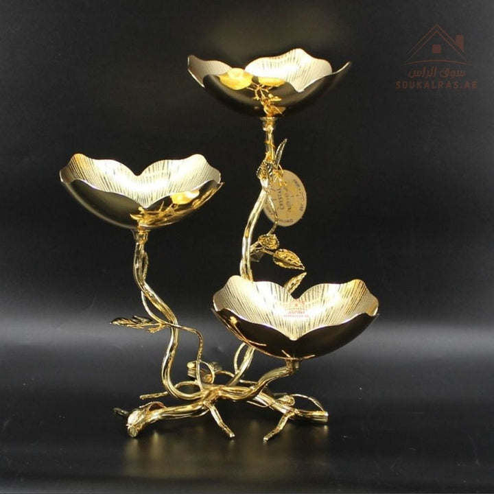Luxury 3 - Tier FlowerDesign Serving Stand | Elegant Gold & Silver Serving Tray | Perfect forServing sweets, fruits, dates, desserts, chocolates, and more - Souk Al Ras