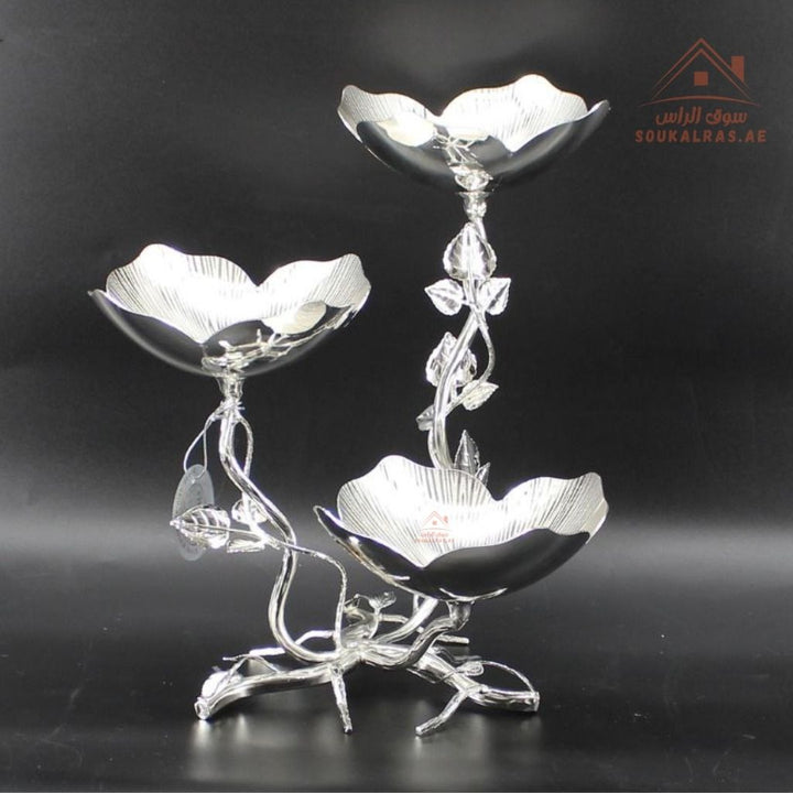 Luxury 3 - Tier FlowerDesign Serving Stand | Elegant Gold & Silver Serving Tray | Perfect forServing sweets, fruits, dates, desserts, chocolates, and more - Souk Al Ras