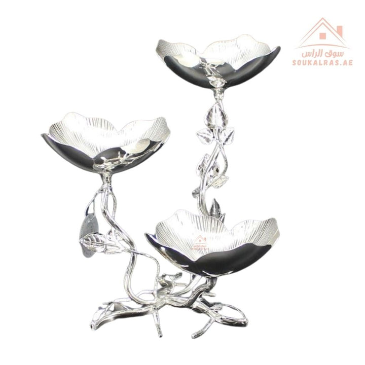 Luxury 3 - Tier FlowerDesign Serving Stand | Elegant Gold & Silver Serving Tray | Perfect forServing sweets, fruits, dates, desserts, chocolates, and more - Souk Al Ras