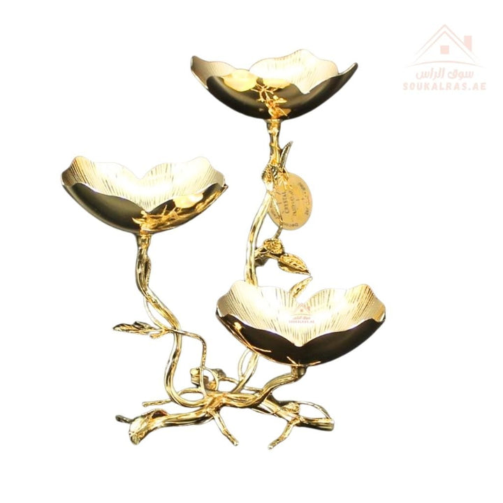Luxury 3 - Tier FlowerDesign Serving Stand | Elegant Gold & Silver Serving Tray | Perfect forServing sweets, fruits, dates, desserts, chocolates, and more - Souk Al Ras