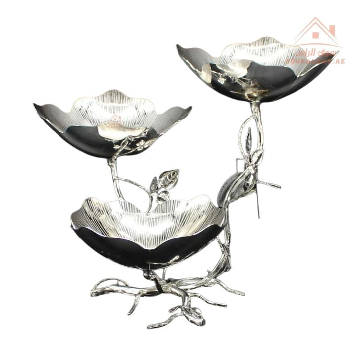 Luxury 3 - Tier Large Flower Design Serving Stand | Elegant Gold & Silver Serving Tray | Perfect forServing sweets, fruits, dates, desserts, chocolates, and more - Souk Al Ras