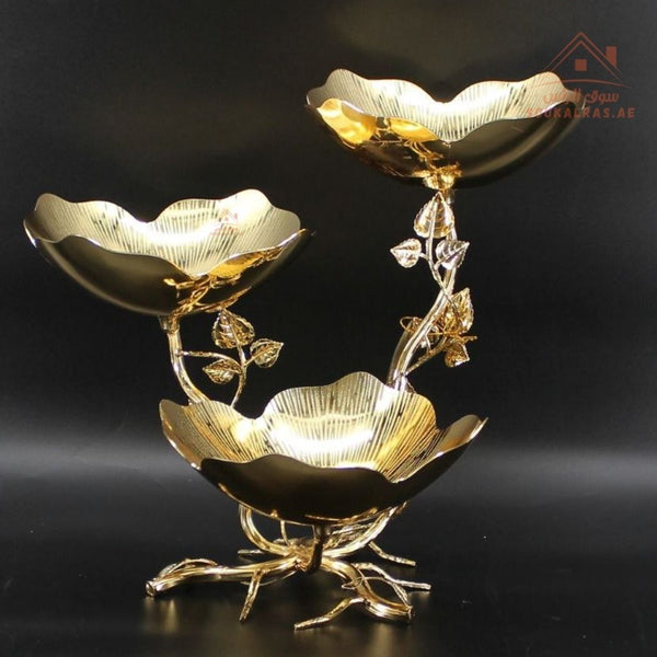 Luxury 3 - Tier Large Flower Design Serving Stand | Elegant Gold & Silver Serving Tray | Perfect forServing sweets, fruits, dates, desserts, chocolates, and more - Souk Al Ras