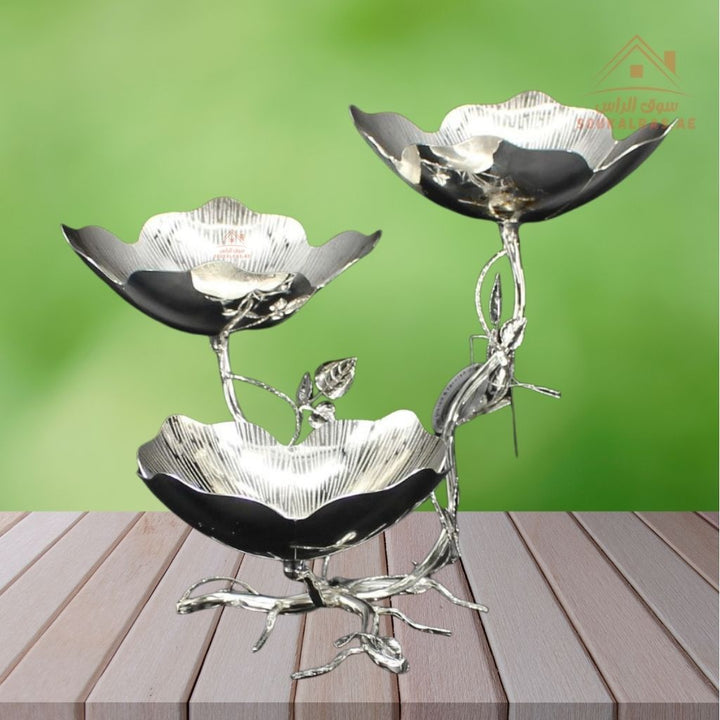 Luxury 3 - Tier Large Flower Design Serving Stand | Elegant Gold & Silver Serving Tray | Perfect forServing sweets, fruits, dates, desserts, chocolates, and more - Souk Al Ras