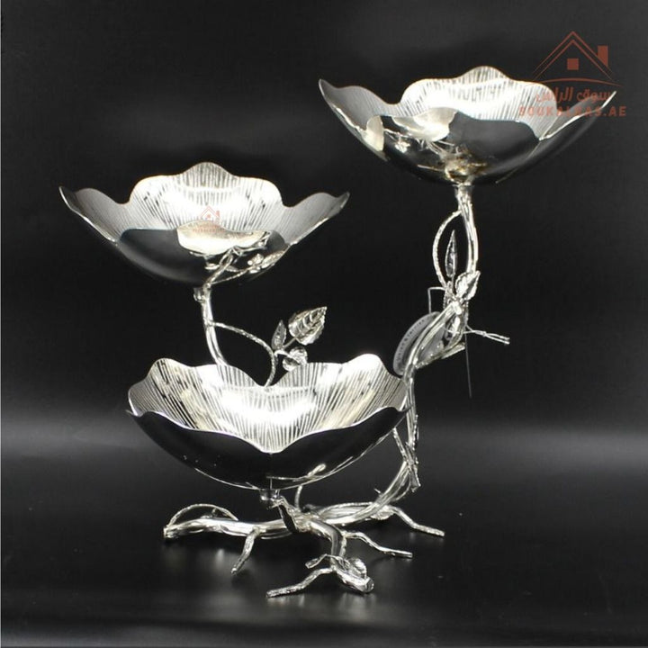 Luxury 3 - Tier Large Flower Design Serving Stand | Elegant Gold & Silver Serving Tray | Perfect forServing sweets, fruits, dates, desserts, chocolates, and more - Souk Al Ras
