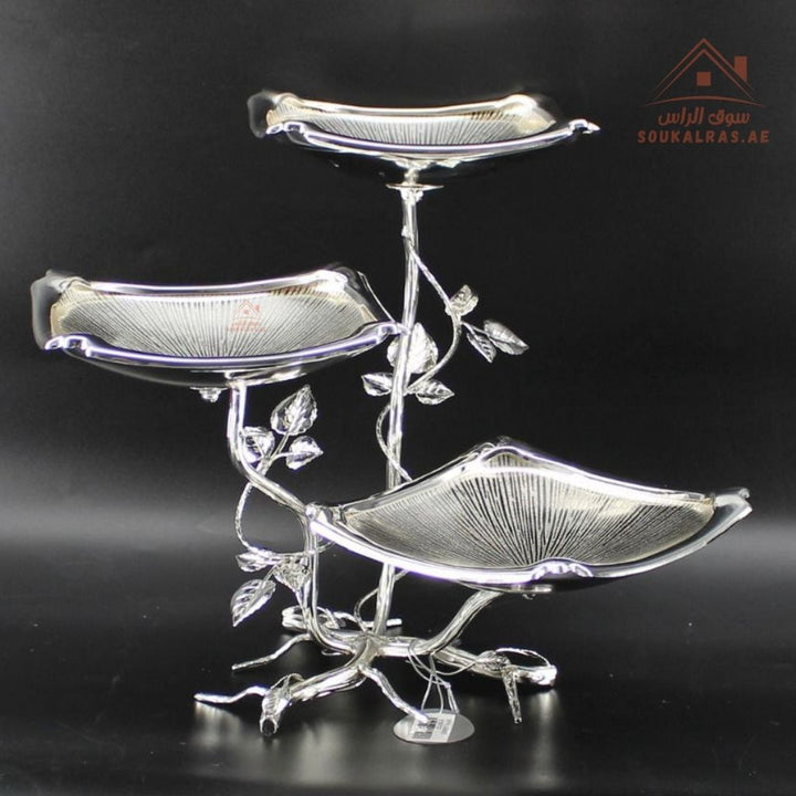 Luxury 3 - Tier Large Leaf Design Serving Stand | Elegant Gold & Silver Serving Tray | Perfect forServing sweets, fruits, dates, desserts, chocolates, and more - Souk Al Ras