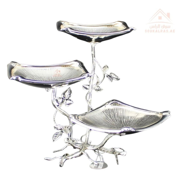 Luxury 3 - Tier Large Leaf Design Serving Stand | Elegant Gold & Silver Serving Tray | Perfect forServing sweets, fruits, dates, desserts, chocolates, and more - Souk Al Ras