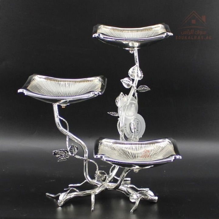 Luxury 3 - Tier Large Leaf Design Serving Stand | Elegant Gold & Silver Serving Tray | Perfect forServing sweets, fruits, dates, desserts, chocolates, and more - Souk Al Ras