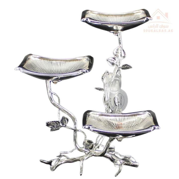 Luxury 3 - Tier Large Leaf Design Serving Stand | Elegant Gold & Silver Serving Tray | Perfect forServing sweets, fruits, dates, desserts, chocolates, and more - Souk Al Ras