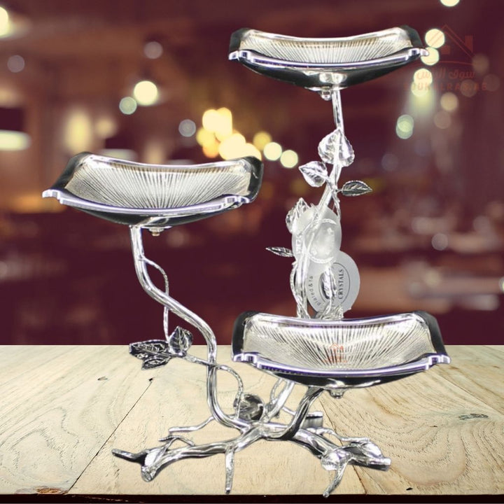 Luxury 3 - Tier Large Leaf Design Serving Stand | Elegant Gold & Silver Serving Tray | Perfect forServing sweets, fruits, dates, desserts, chocolates, and more - Souk Al Ras