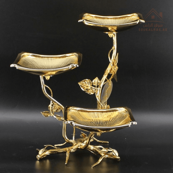 Luxury 3 - Tier Large Leaf Design Serving Stand | Elegant Gold & Silver Serving Tray | Perfect forServing sweets, fruits, dates, desserts, chocolates, and more - Souk Al Ras