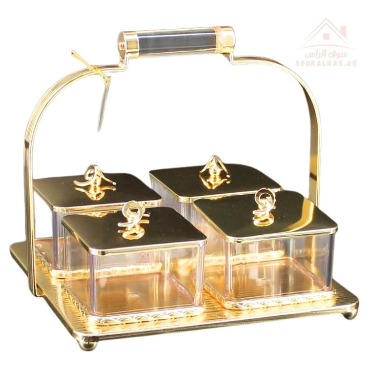 Luxury 4 - Section Serving Box with Handle | Elegant Storage Jars| Ideal for majlis, weddings, Ramadan, and festive gatherings - Souk Al Ras