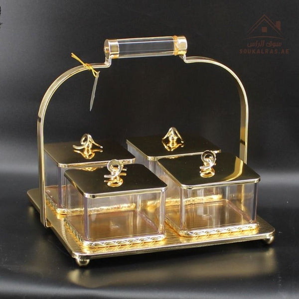 Luxury 4 - Section Serving Box with Handle | Elegant Storage Jars| Ideal for majlis, weddings, Ramadan, and festive gatherings - Souk Al Ras