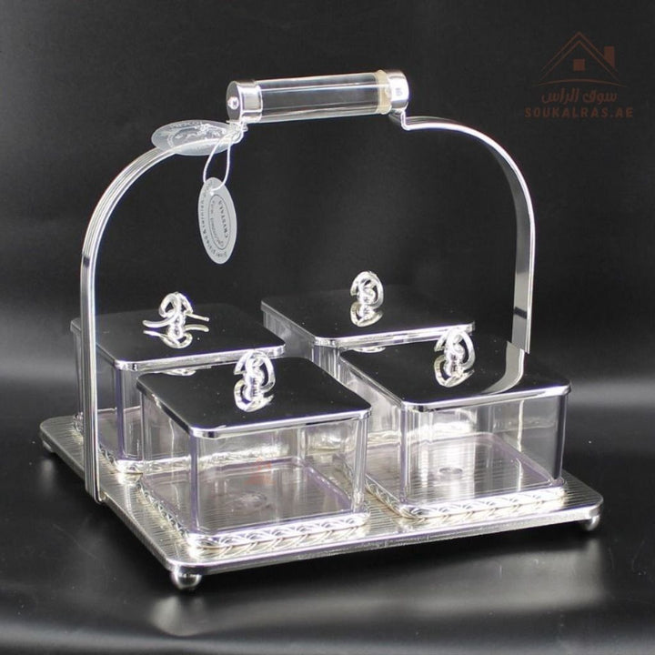 Luxury 4 - Section Serving Box with Handle | Elegant Storage Jars| Ideal for majlis, weddings, Ramadan, and festive gatherings - Souk Al Ras