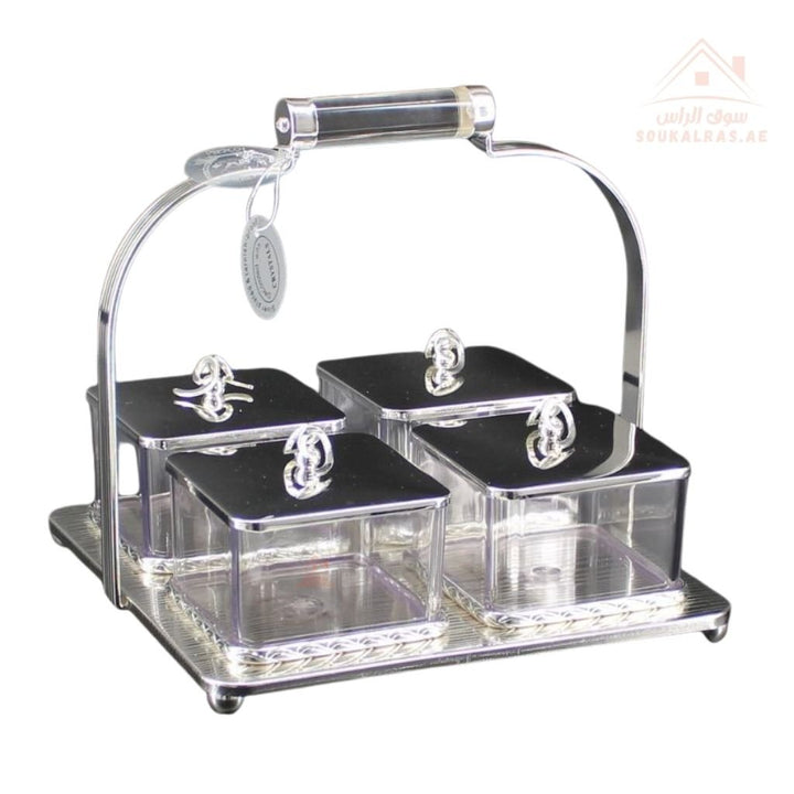 Luxury 4 - Section Serving Box with Handle | Elegant Storage Jars| Ideal for majlis, weddings, Ramadan, and festive gatherings - Souk Al Ras