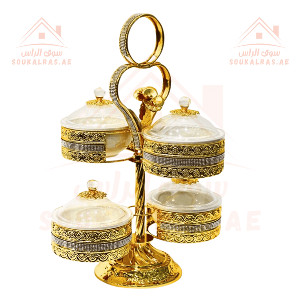 Luxury 4 - Section Serving Dish with Crystal Knob | Elegant Design | Ideal for Nuts & Desserts - Souk Al RasServing Dishes Trays & Platters