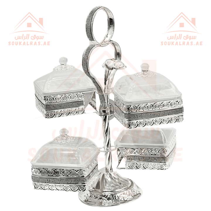 Luxury 4 - Section Serving Dish with Crystal Knob | Elegant Design | Ideal for Nuts & Desserts - Souk Al Ras