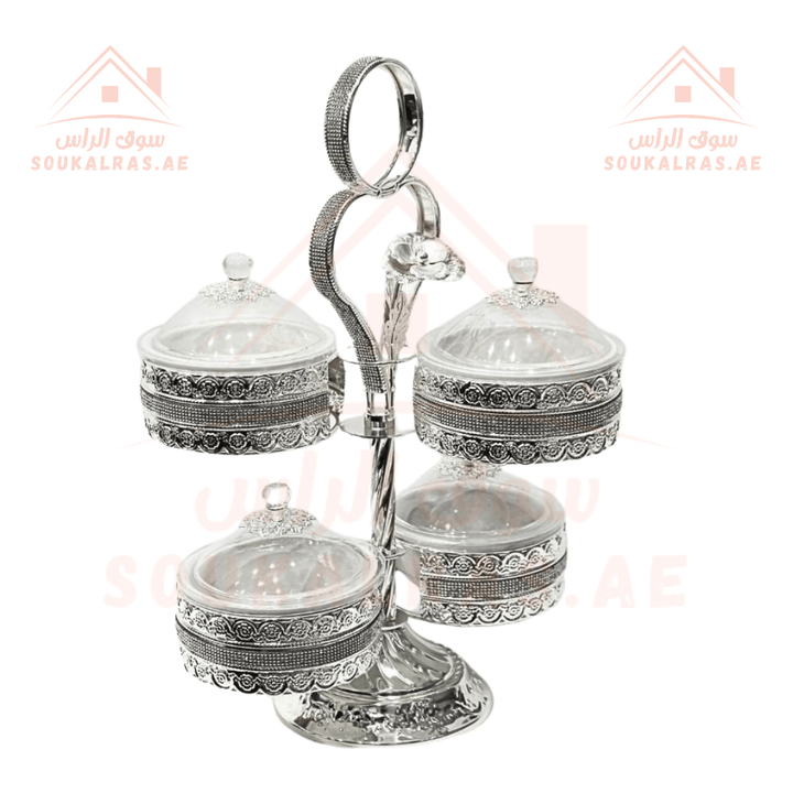 Luxury 4 - Section Serving Dish with Crystal Knob | Elegant Design | Ideal for Nuts & Desserts - Souk Al RasServing Dishes Trays & Platters