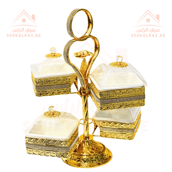 Luxury 4 - Section Serving Dish with Crystal Knob | Elegant Design | Ideal for Nuts & Desserts - Souk Al Ras