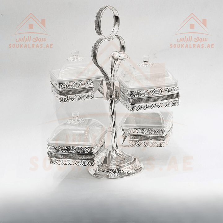 Luxury 4 - Section Serving Dish with Crystal Knob | Elegant Design | Ideal for Nuts & Desserts - Souk Al Ras