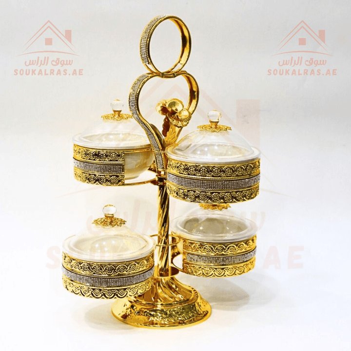 Luxury 4 - Section Serving Dish with Crystal Knob | Elegant Design | Ideal for Nuts & Desserts - Souk Al RasServing Dishes Trays & Platters