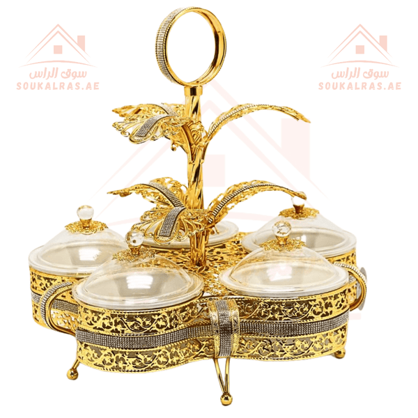 Luxury 5 - Section Serving Dish | Gold & Silver Finish | Eligant design with ring - shaped handle | Perfect for Dates & Sweets - Souk Al RasServing Dishes Trays & Platters