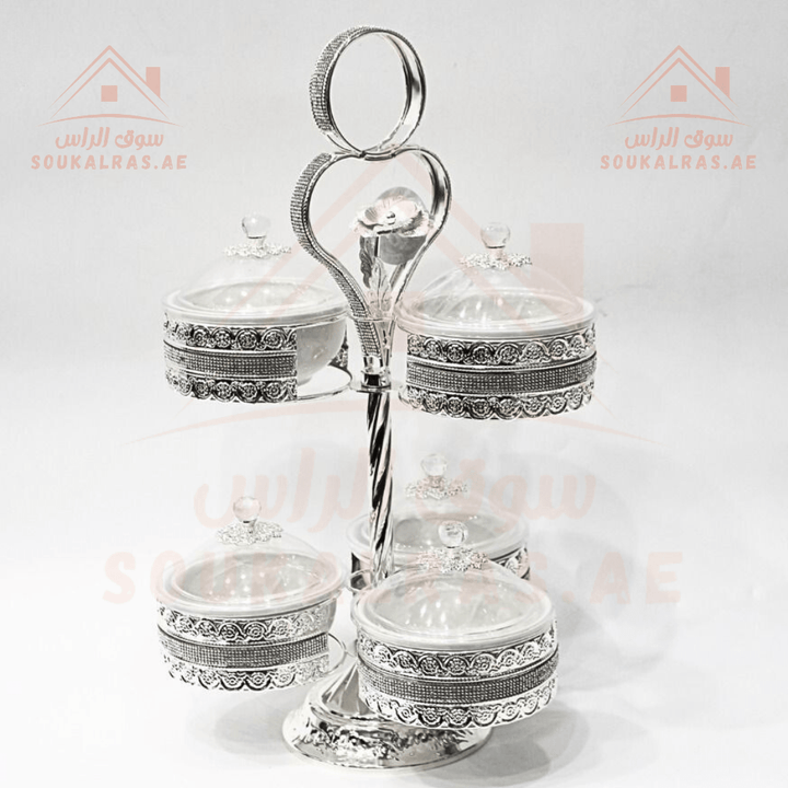 Luxury 5 - Section Serving Dish with Crystal Knob | Elegant Design | Ideal for Nuts & Desserts - Souk Al RasServing Dishes Trays & Platters