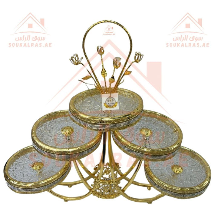 Luxury 5 - Tier Gold - Plated Serving Stand | Elegant Crystal Tray for Sweets & Nuts - Souk Al Ras