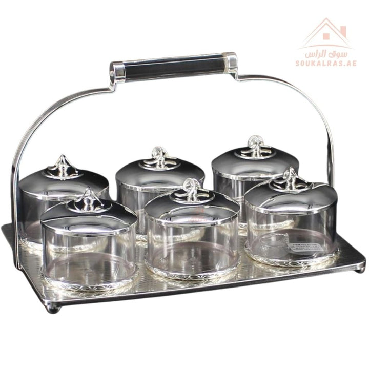 Luxury 6 - Section Serving Box with Handle | Elegant Storage Jars| Ideal for majlis, weddings, Ramadan, and festive gatherings - Souk Al Ras