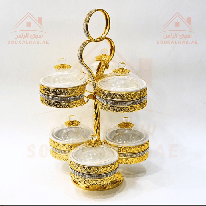 Luxury 6 - Section Serving Dish with Crystal Knob | Elegant Design | Ideal for Nuts & Desserts - Souk Al RasServing Dishes Trays & Platters