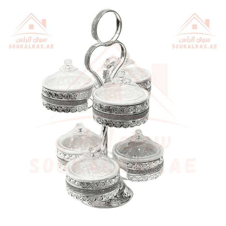 Luxury 6 - Section Serving Dish with Crystal Knob | Elegant Design | Ideal for Nuts & Desserts - Souk Al RasServing Dishes Trays & Platters