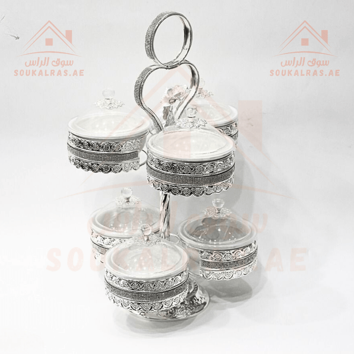 Luxury 6 - Section Serving Dish with Crystal Knob | Elegant Design | Ideal for Nuts & Desserts - Souk Al RasServing Dishes Trays & Platters