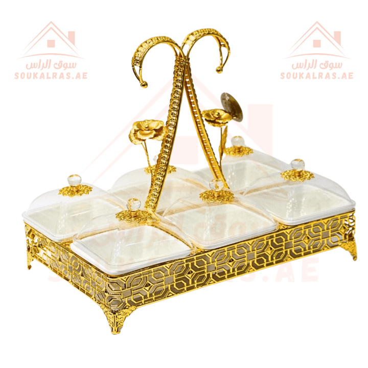 Luxury 6 - Square Section Serving Dish with Crystal Knob | Elegant Design | Ideal for Nuts & Desserts - Souk Al RasServing Trays