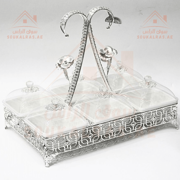 Luxury 6 - Square Section Serving Dish with Crystal Knob | Elegant Design | Ideal for Nuts & Desserts - Souk Al RasServing Trays