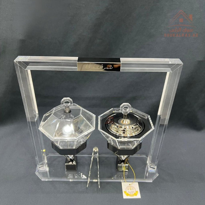Luxury Acrylic Bakhoor Burner & Sweets Box Set – Premium 2 - Piece Incense Burner with Clear Display Stand | Elegant Home & Majlis Serving Set | Multiple Colors - Souk Al Ras