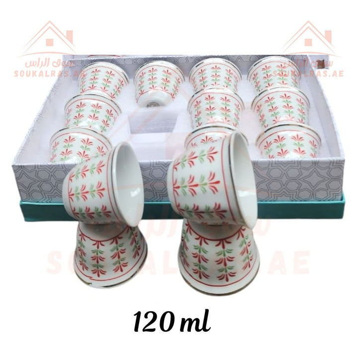 Luxury Arabic Coffee Cups Set of 12 | 120 ml Traditional Gold & Floral Design | Premium Gahwa Cups for Serving Arabic Coffee | Elegant Gift Packaging. - Souk Al Ras