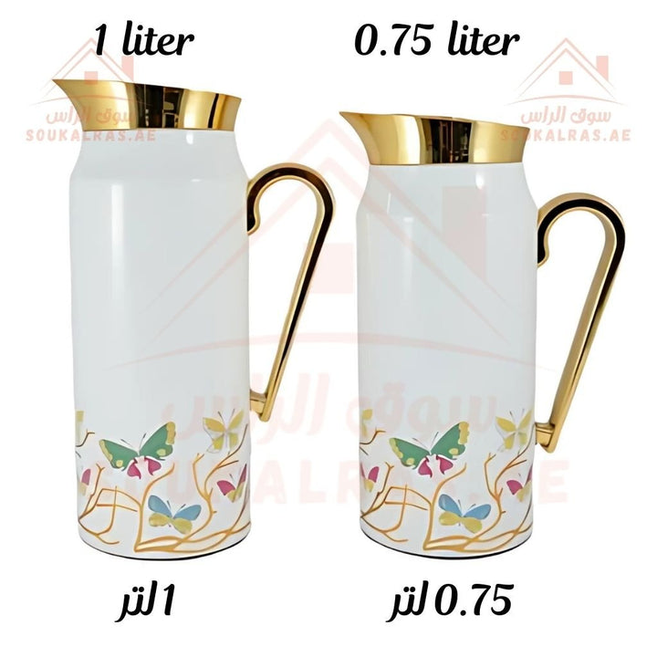 Luxury Arabic Tea and Coffee Set of 20 Pieces (2 Dallahs - 6 Arabic Coffee Cups - 6 Tea Cups - 6 Saucers - Decorated Sugar Bowl) | Elegant Golden Touches | Distinctive Serving Set. - Souk Al Ras