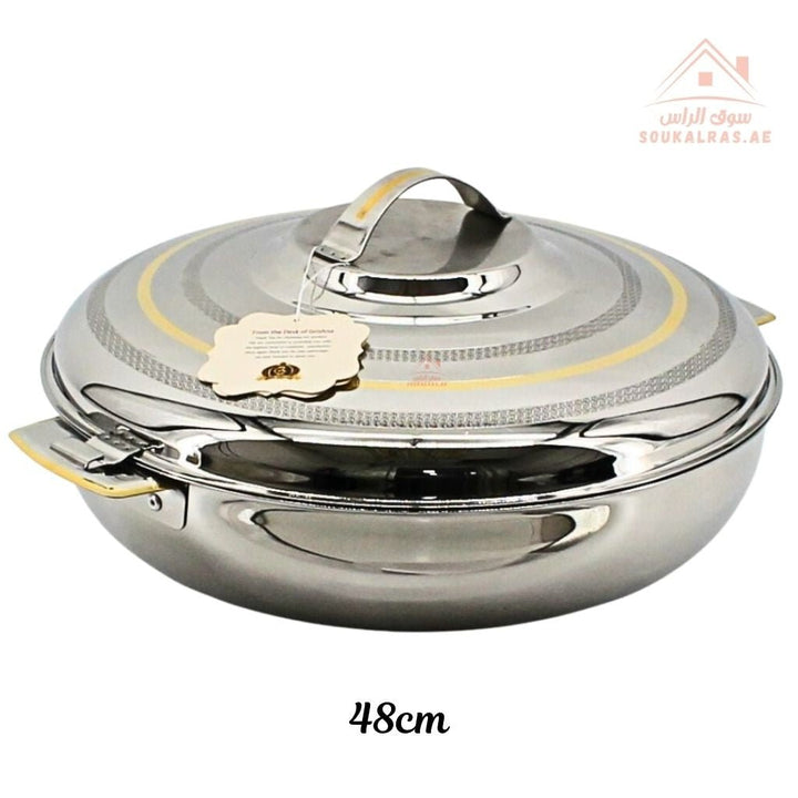 Luxury AYSAN Stainless Steel Insulated Hot Pot | Keeps Food Hot & Fresh for Hours | Elegant Silver - Gold Finish| Ideal for family meals, buffets, and gatherings | Made in India - Souk Al Ras