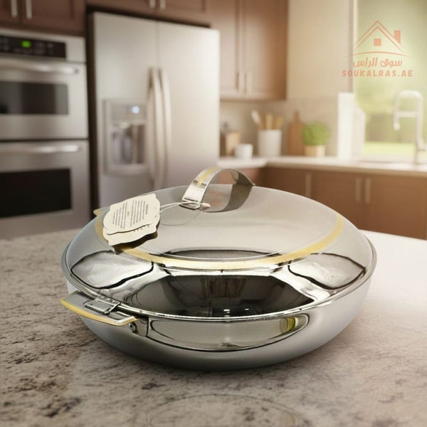 Luxury AZZA Stainless Steel Insulated Hot Pot | Keeps Food Hot & Fresh for Hours | Elegant Silver - Gold Finish| Ideal for family meals, buffets, and gatherings | Made in India - Souk Al Ras