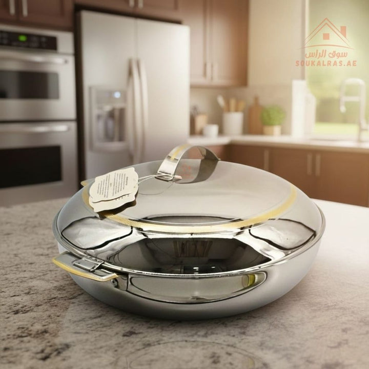 Luxury AZZA Stainless Steel Insulated Hot Pot | Keeps Food Hot & Fresh for Hours | Elegant Silver - Gold Finish| Ideal for family meals, buffets, and gatherings | Made in India - Souk Al Ras