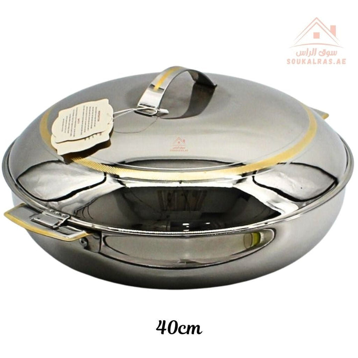 Luxury AZZA Stainless Steel Insulated Hot Pot | Keeps Food Hot & Fresh for Hours | Elegant Silver - Gold Finish| Ideal for family meals, buffets, and gatherings | Made in India - Souk Al Ras