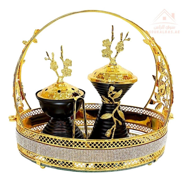 Luxury Black & Gold Bukhoor Burner Set | Elegant Mabkhara Set for Home & Gifting – Premium Incense Burner - Souk Al Ras